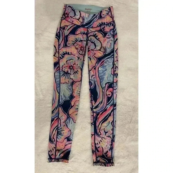 Lilly Pulitzer Luxletic Boho Bateau Nauti Navy ruffle trim legging XXS Pants - Picture 1 of 4